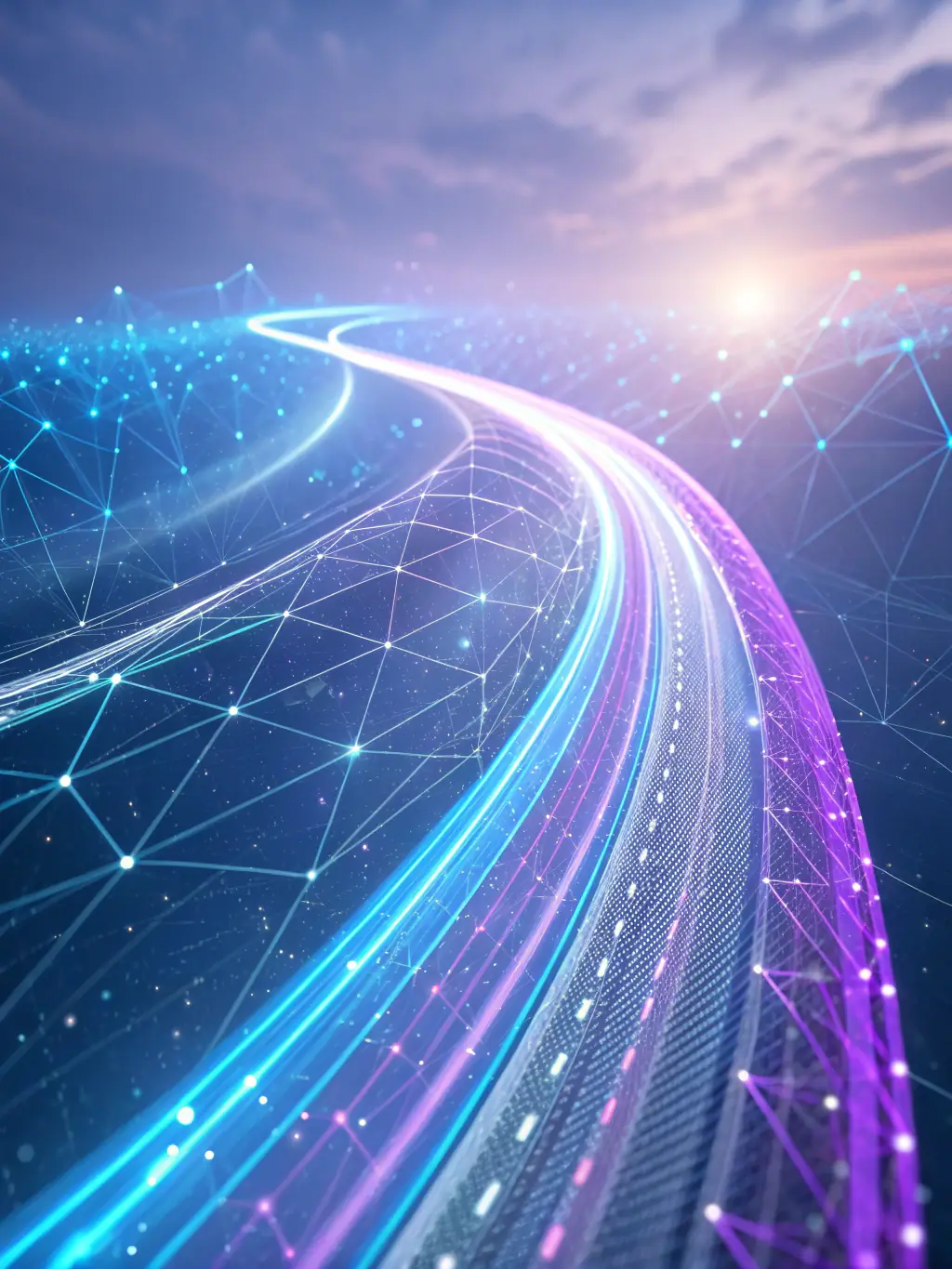 Abstract geometric illustration representing seamless data flow between different systems, symbolizing SSINOVA's Integration & API expertise.