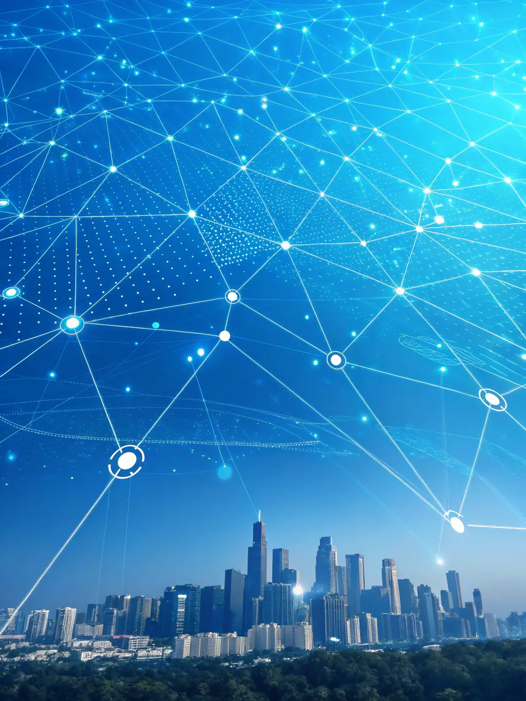 Abstract geometric representation of interconnected APIs, using the brand's primary color (#004080) as the dominant hue, symbolizing seamless data exchange and connectivity.