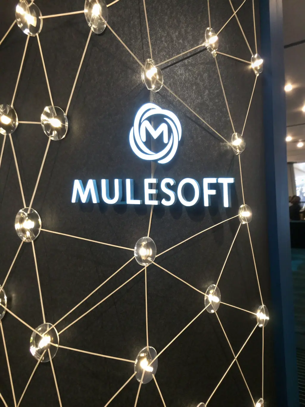 Stylized MuleSoft logo integrated into an abstract network diagram, using the brand's secondary color (#2ECC71) to highlight the platform's capabilities in connecting applications and data.