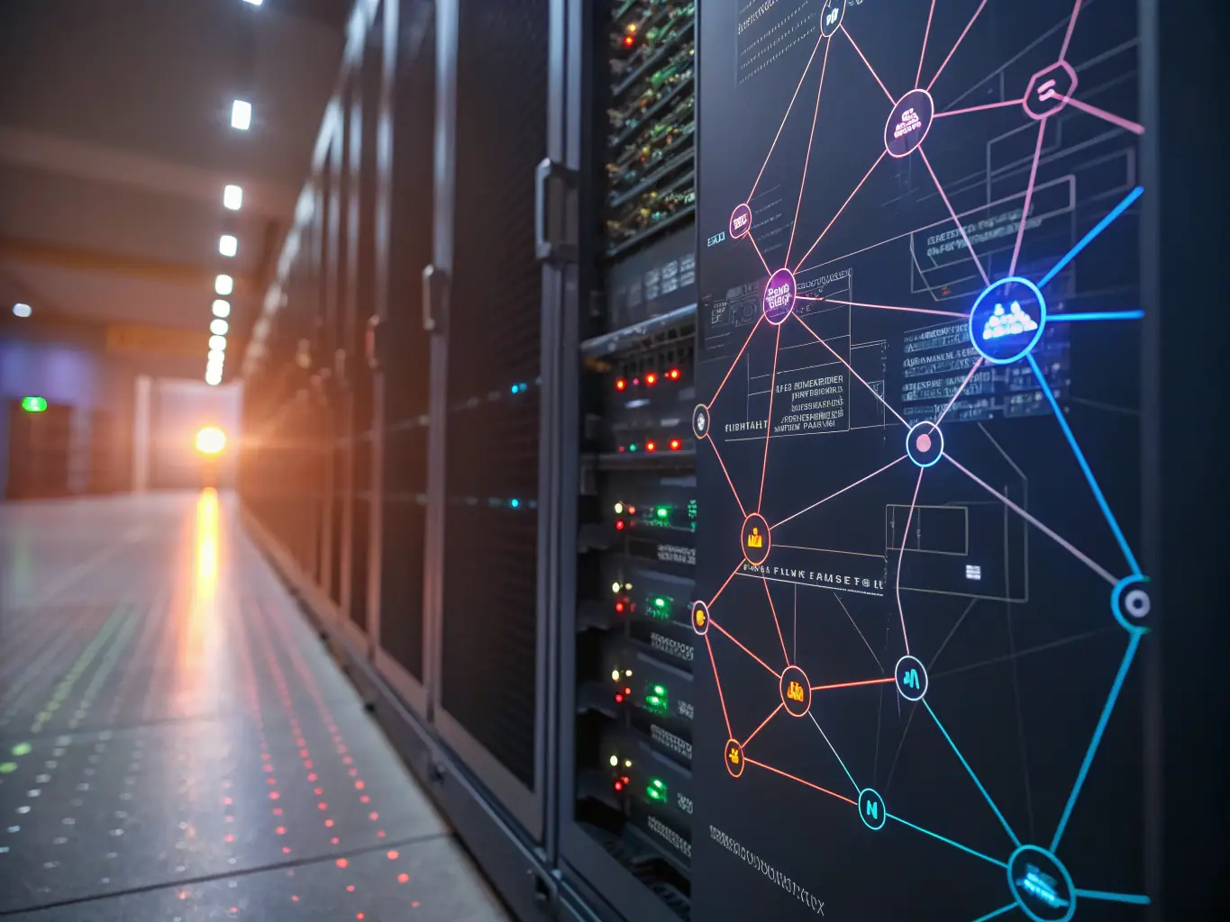 A geometric abstract image representing API connections, with nodes linking different systems, symbolizing seamless data transfer and integration.