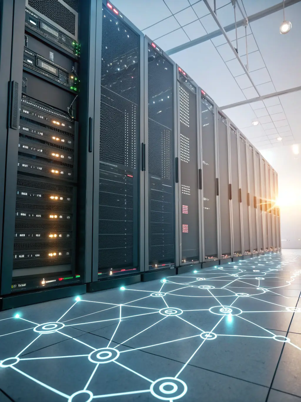 Abstract geometric representation of interconnected systems, symbolizing seamless integration and API solutions for SSINOVA's clients.